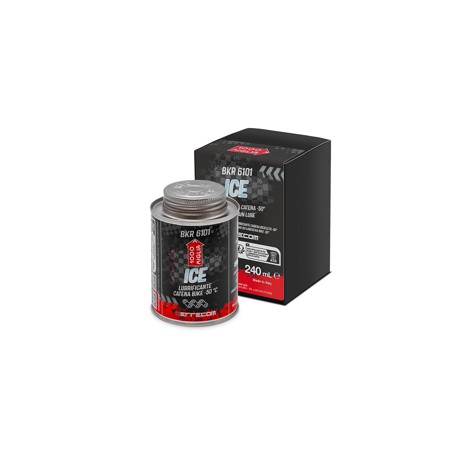 1000 Miglia BKR 6101 Lubrificante Catena Bici per utilizzo in Condizioni di Freddo Estremo fino a -50°C e Tracciati Innevati, Formula Fluorescente, Barattolo All-In-One con pennello incluso - 240 ml
