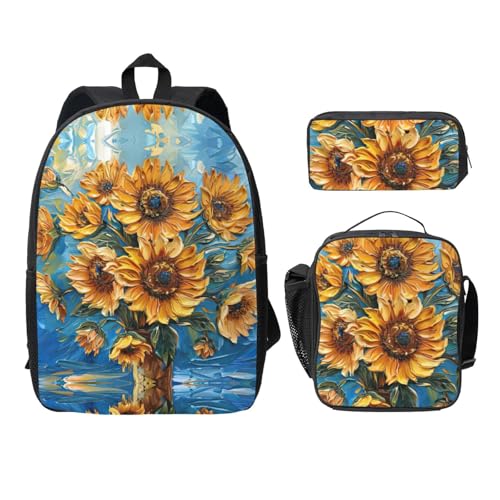 Sac à dos tournesol peinture à l'huile pour le collège et le lycée