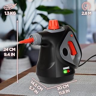 Duronic SC32 BK Nettoyeur vapeur à main 1050W Nettoyeur portable multifonction avec réservoir de 350 ml Nettoyage à la vapeur pour tissus Canapé Joints Douche Four Evier Vitres Fenêtres Miroirs