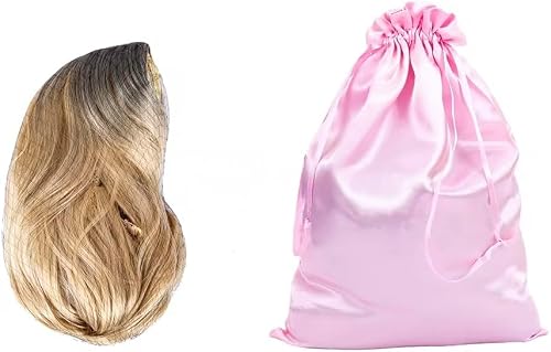 Satin Drawstring Pouch Bag, Pink, Large, Luxury Silk Satin, for Wigs and Gifts