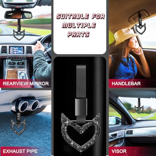 Image of Fabbay Bling Car Accessories Bling Heart Handle Ring Car Accessory for Women Heart Hand Strap Drift Charm Rear Bumper Warning Ring Decor for auto Bus Interior Exterior Decoration (Black,Devil Style)