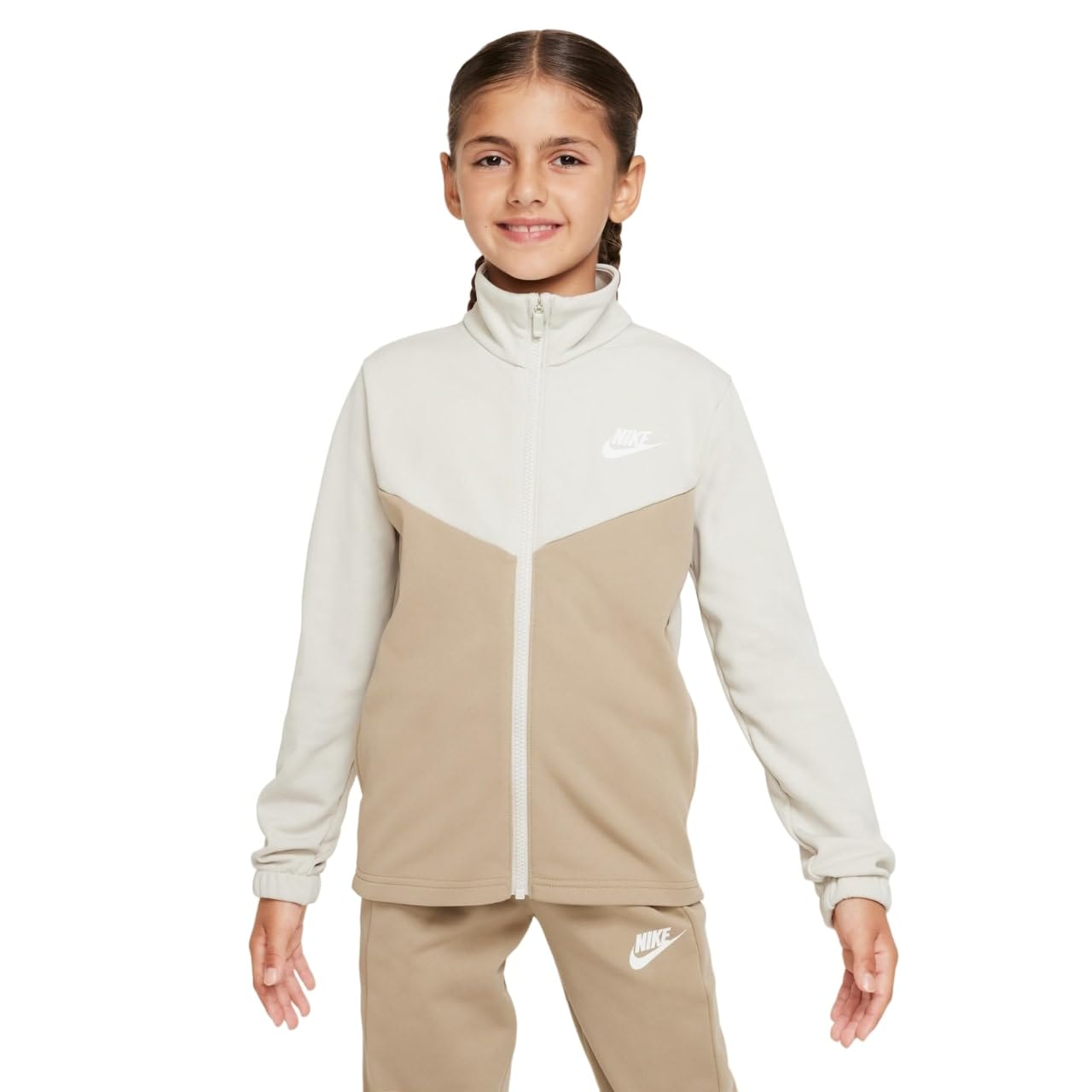 NIKE FD3067-072 K NSW TRACKSUIT POLY FZ HBR Jacket Unisex LIGHT BONE/KHAKI/WHITE Size XS