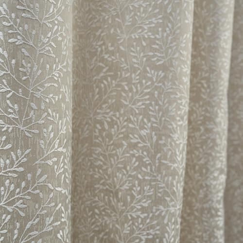 Image of haus & kinder Printed Jacquard Window Curtains 5 Feet Long Pack of 2 Window Curtains, 5 Feet Curtains for Window (Willow Breeze, Ivory Nature 130x152 CM)