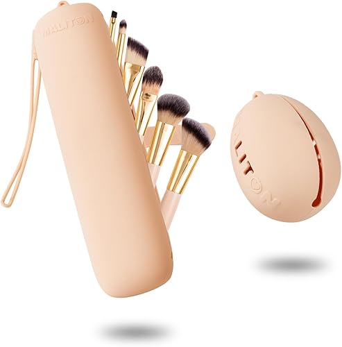 Maliton Soporte para brochas de maquillaje de viaje, bolsa de silicona para brochas de maquillaje con correa magnética anticaídas mejorada, estuche