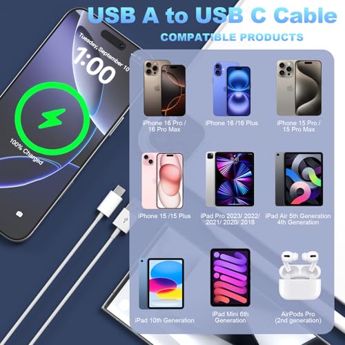 Osecet Car Carplay Cable for iPhone 17/16/15,USB A to USB C Cable Compatible for iPhone 17 16 15 Pro Max/Plus, iPad Pro/Air 5/4/6th Gen iPhone Charger 3 FT (White) - Image 3