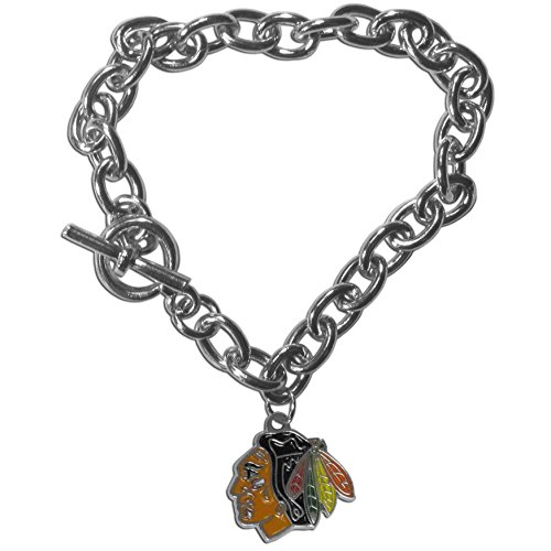 NHL Siskiyou Sports Womens Chicago Blackhawks Charm Chain Bracelet One Size Team Color,white