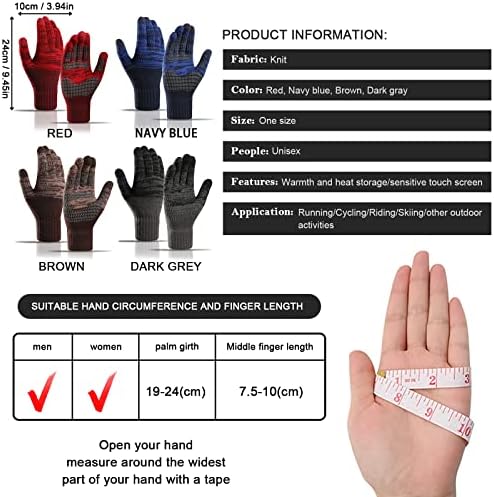 AYPOW Men's Winter Warm Knit Gloves, Anti-Slip Touch Screen Slouchy Gloves, Thermal Fleece Lined Stretchy Gloves, Outdoor Sports Activities Running Cycling Hiking Driving Working Gloves for Men