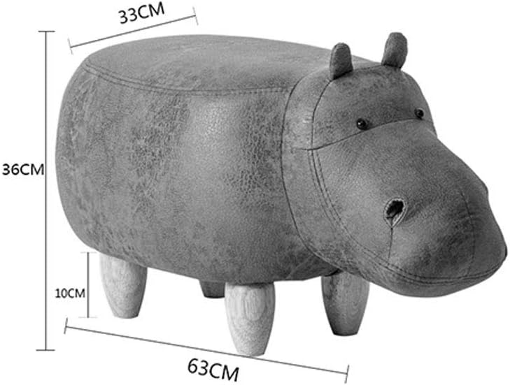 Solid Wood Animal Leather Stool Ottoman Creative & Cute Stool for Kids Toy Chest Chair for Children Footstool 4 Legs (Hippo)