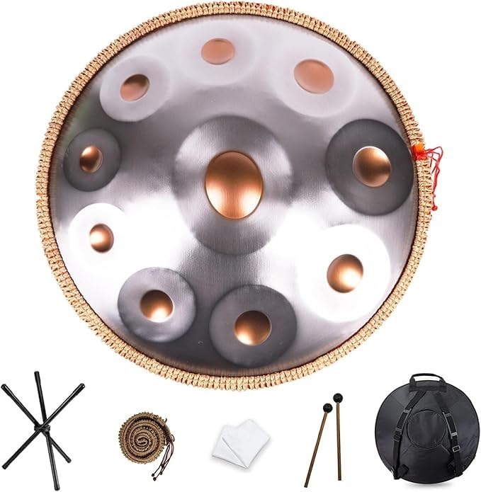 432, 440 Hz Handpan Tambour En Acier 9/10/12 Notes 22 Pouces ''Gold Performer'' En Ré Mineur, En Acier, Pour Méditation, Yoga, Guérison Par Le Son, Avec Sac Handpan Doré(Golden eye,10 Notes (432Hz))