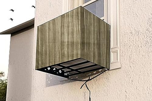 Image of The Furnishing Tree Window AC Cover for 1 Ton Capacity PVC Waterproof and Dustproof Wooden Pattern Beige