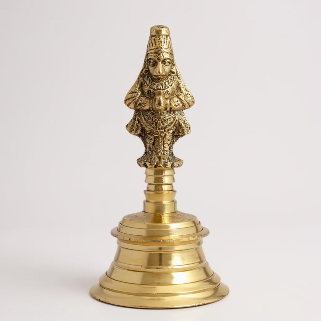 Wonderlist Handicrafts Brass Pooja Bell with Garuda Sitting on Top – Traditional Handbell for Mandir, Puja, Temple Rituals & Home Decor