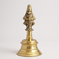 Vista 1 de Wonderlist Handicrafts Campana de Pooja de latón con dioses sentados en la parte superior (Hanuman)