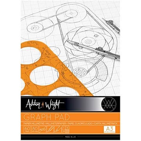 Ashton and Wright - A3 Grey-Grid Graph Pad - 80gsm Paper - 60 Sheets Cover