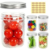 Acetiti Mason Jars 500 ml/17 oz, Pack de 5 Tarros de Cristal con Tapas y etiquetas Tarros de Conserva de Vidrio para Avena nocturna, especias, Mermelada, Miel, Casera (500ml-Diamante)
