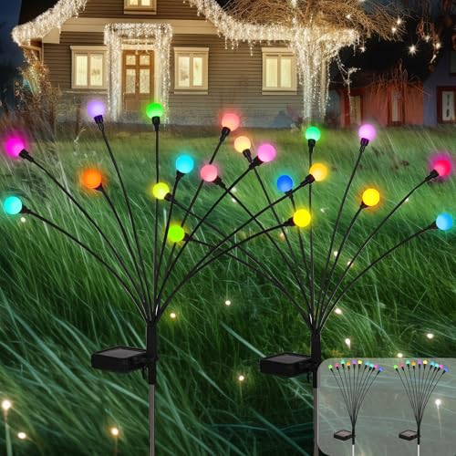 PATIOPIA Solarlampen für Außen Garten, 2 Stück 10 LEDs Wasserdicht Solarleuchten,Muticolor Glühwürmchen Solarleuchten für den Außenbereich, Terrasse, Hof, Weg, Garten (Farbwechsel)