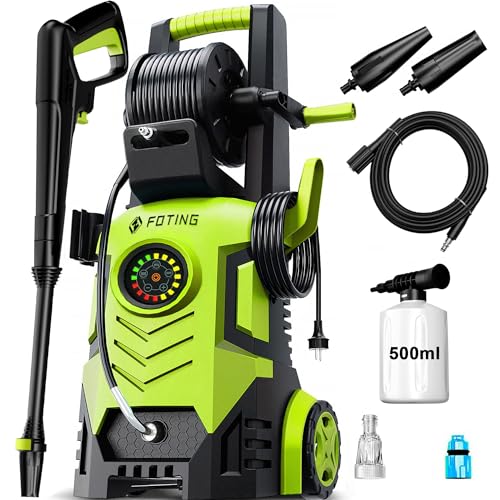 Adjustable Pressure Washers 100-200bar & 280-500l/h, Coverage:20-60㎡/h, with Touch Screen 8 Level, 500ml Foam Cannon and Adjustable Nozzles, Power Washer for Cars/Fences/Driveways/Home