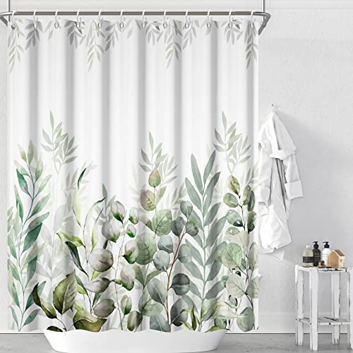 Ttincceer 180x180cm Eucalyptus Leaf Shower Curtain Sage Green Plant Leaves Bathroom Curtain Spring Summer Watercolor Botanical Shower Curtains Waterproof Bathtub Curtain - Image 2