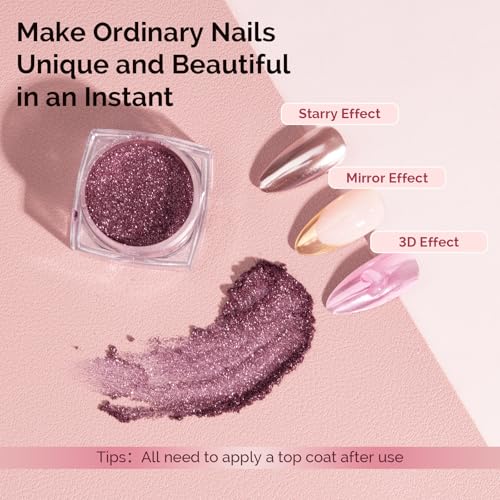 Image of MelodySusie 9Pcs Chrome Nail Powder for Gel Nails,Metallic Mirror Effect Pigment Stylish and Technological Fine Glitter for Home DIY Salon Use
