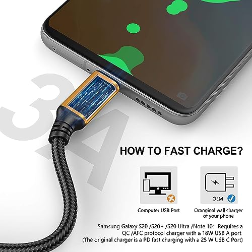 SMALLElectric Short USB Type-C Cable 5pack 12inch Fast Charging 3A Rapid Charger Quick Cord, Braided Type C to A Cable for Galaxy S10 20 9 8 Plus a10e,Note 10 9 8,LG V50 V40 G8 G7(1foot, Gold)