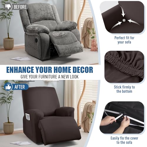 Image of TAOCOCO Stretch Recliner Couch Covers 3-Pieces Style Recliner Chair Covers Recliner Cover for Reclining Chair Slipcovers Feature Fitted Soft Washable (1 Seat, Coffee)