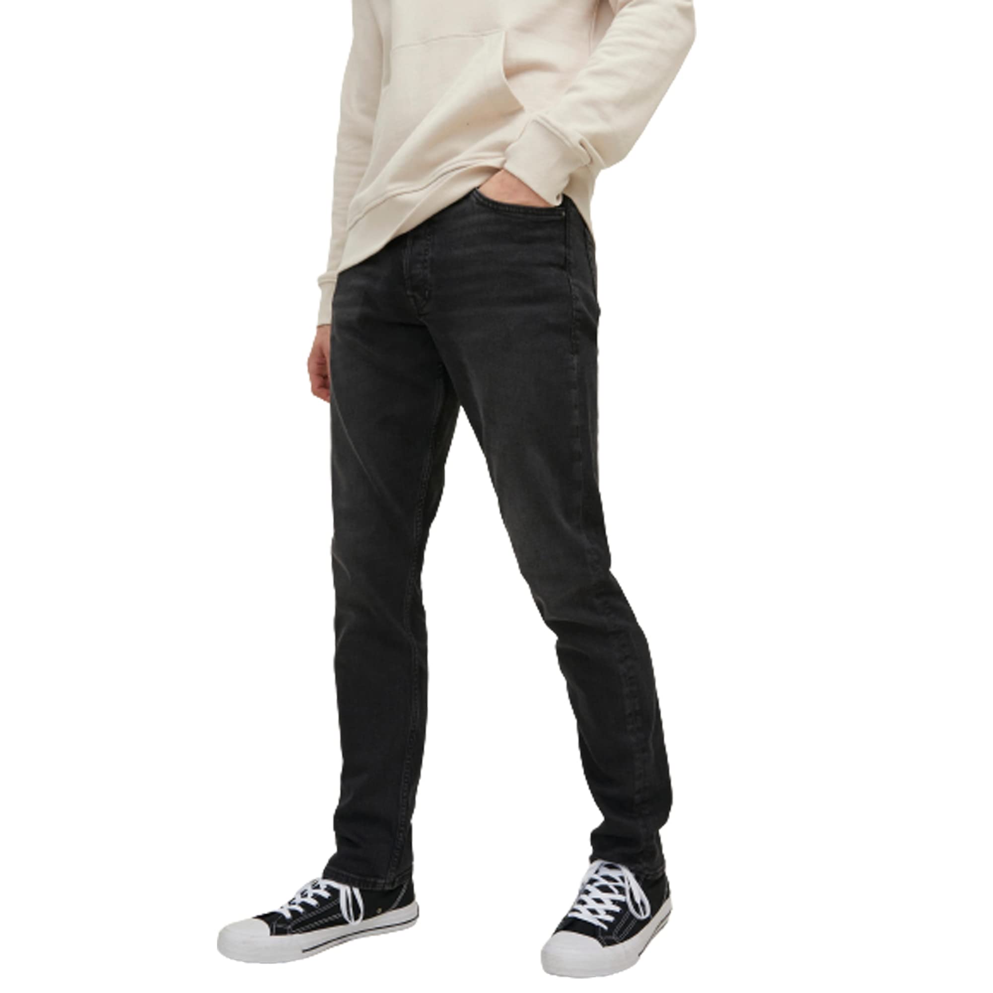 Jack & Jones Men's Dark Grey Chris Loose Fit Jeans Casual Cotton Stretch Denim Pants 28W / 32L