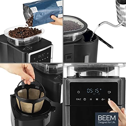 BEEM FRESH-AROMA-PERFECT III Filter Coffee Machine with Grinder, Thermal, Stainless Steel, with Insulated Jug, Cone Grinder and Aroma-Plus Function, Permanent Filter, 24-Hour Timer, 1000 W