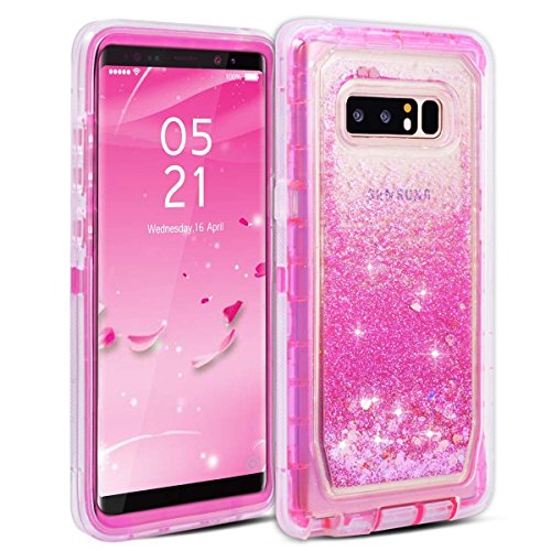 Dexnor for Galaxy Note 8 Case, Glitter 3D Bling Sparkle Flowing Quicksand Liquid Bumper Clear 3 in 1 Shockproof TPU Silicone + PC Heavy Duty Protective Defender Cover for Samsung Galaxy Note 8 - Pink