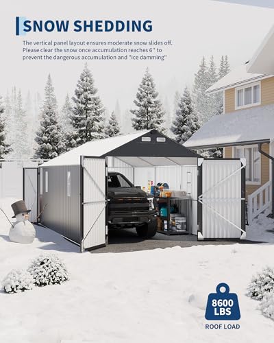 Image of GarveeLife 12x20 ft Metal Carport, Enclosed Car Port with Vertical Steel Roof for All-Weather Use, Metal Garage Shed with Man Door for Sedans & SUV, Gray