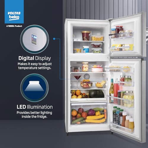 Image of Voltas Beko, A Tata Product 243 L, 2 Star, 6-in-1 Adjustable Frost Free Inverter Double Door Refrigerator (RFF280D / WPXIR0I0000GO, Brushed Silver)