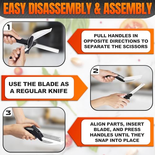 Cutting Board Scissors - 2 In 1 Stainless Steel Vegetable Scissors Cutting Board Knife, Dishwasher Safe, Safety Lock, Rust Resistant - Sharp Kitchen Scissors for Vegetables & Fruits