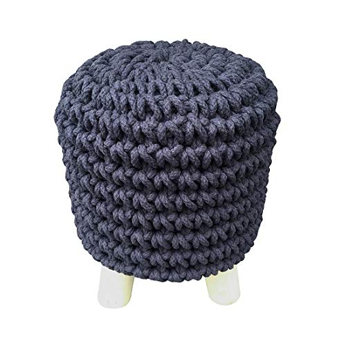 Pouf rond en tricot noir assise d'appoint gain de place salon
