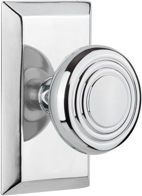 Nostalgic Warehouse Studio Plate with Deco Knob, Privacy - 2.75", Polished Brass