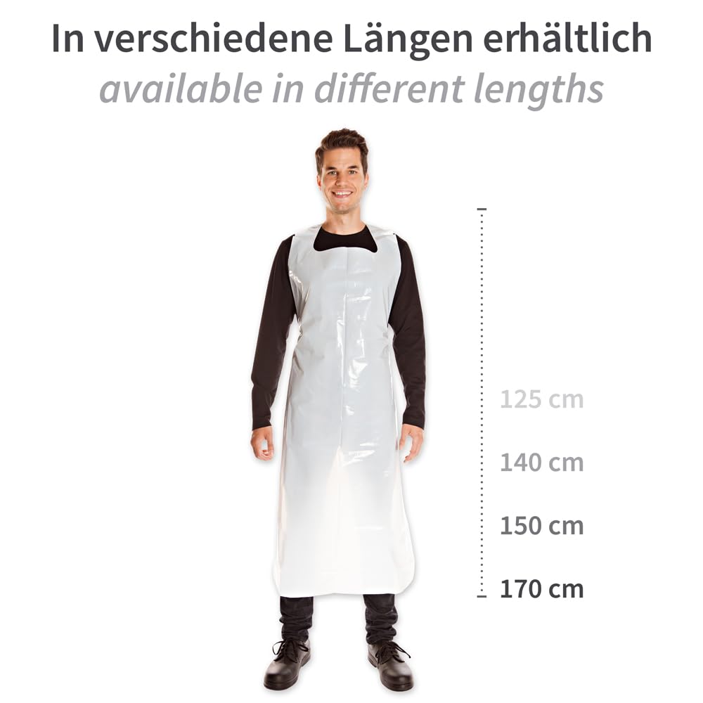 FRANZ MENSCH HygoStar Einwegschürzen ca. 60 my, weiß, 150 x 100 cm | LDPE, 250 Stück (10 x 25er Block), Kochschürze, Metzgerschürze, wasserabweisend, lebensmittelecht