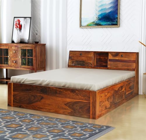 Image of Solid Sheesham Wood Bed Wooden Dreamy Nights Bed for Bedroom and Home Furniture | (Storage Bed -4)