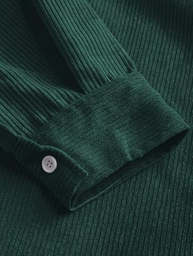 ZAFUL Men's Corduroy Shirts Solid Color 2025 Fall Half Button Long Sleeves Polo Shirt Casual Work Collared Shirt with Pocket 6