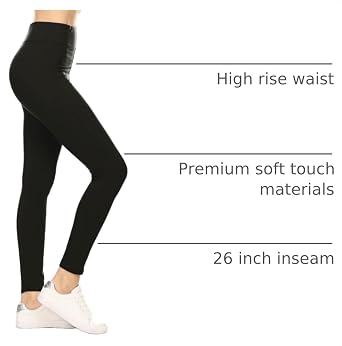 Leggings Depot Women's High Waisted No-Roll Leggings, 3 Waistband