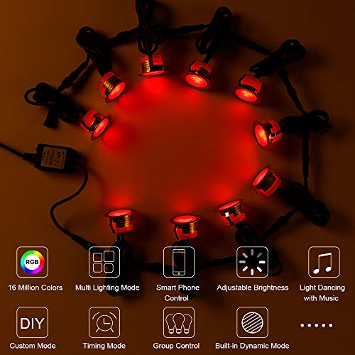 Fvtled Bluetooth Control Recessed Deck Lighting Set, 30Pcs Φ1.22 Low Voltage Rgb Step Lights App & Remote Control In-Ground Lighting Waterproof Outdoor Yard Path Stair #TOP1