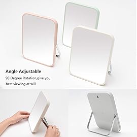 YEAKE Table Desk Vanity Makeup Mirror,8-Inch Portable Folding Mirror with Metal Stand 90Adjustable Rotation Tavel Make Up Mirror Hanging Bathroom for Shower Shaving(White)