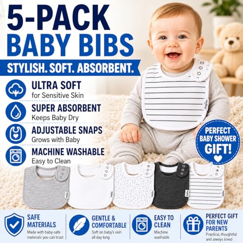 Image of KiddyStar Baby Bibs | Multi-Pack Organic Cotton Bandana Drool Bibs, Soft Absorbent Adjustable Bibs for Boys & Girls