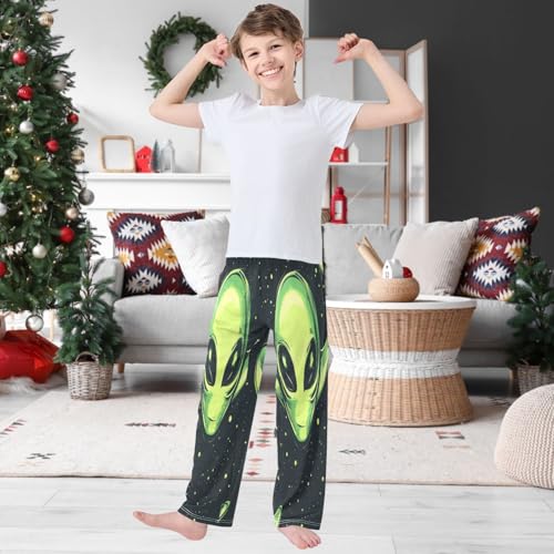 Boy's Pants Green Alien Jogger Pants Elastic Waist Long Bottoms Trousers with Pockets 6-14 Years2
