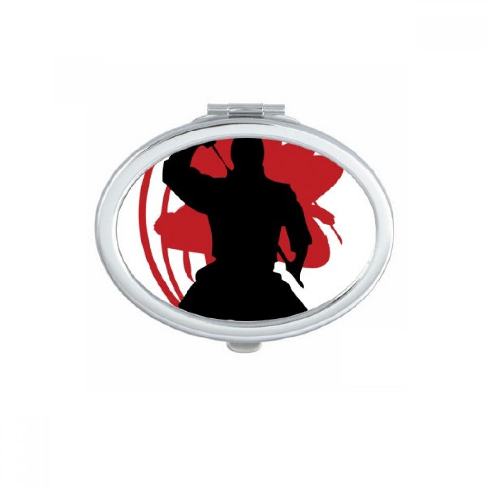 Miroir de poche ovale samouraï et sakura pour maquillage