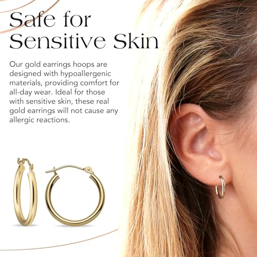 MAZZERI Solid Gold Hoop Earrings 14k Real Gold For Women and Men - Hypoallergenic, Made in the USA, Available in Yellow or White Gold4
