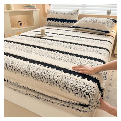 Sábanas bajeras de terciopelo suave con fundas de almohada de 12 pulgadas de profundidad, funda de colchón acogedora para todas las camas, ropa de cama elástica tamaño King (negro, 180 x 200 cm)