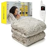 MONHOUSE - Manta Electrica - Controlador Digital - Temporizador de hasta 9 Horas, 9 Configuraciones de Calor, Apagado Automatico - Lavable a Maquina - Individual 130x160cm - Gris Pelo