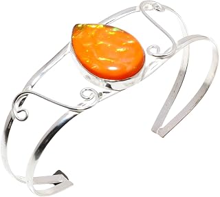 925 Sterling Silver Open Cuff – Opal Gemstone Bracelet, Multi FIre Opal Adjustable & Eco-Friendly