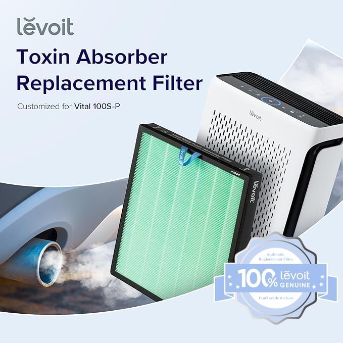 Image of LEVOIT Genuine Vital 100S-P Air Purifier Toxin Absorber Replacement Filter, Supports HEPA Sleep Mode, High-Efficiency Activated Carbon for Removal of Odor, Pollen, Vital 100S-RF-TX, Green, 1 Pack