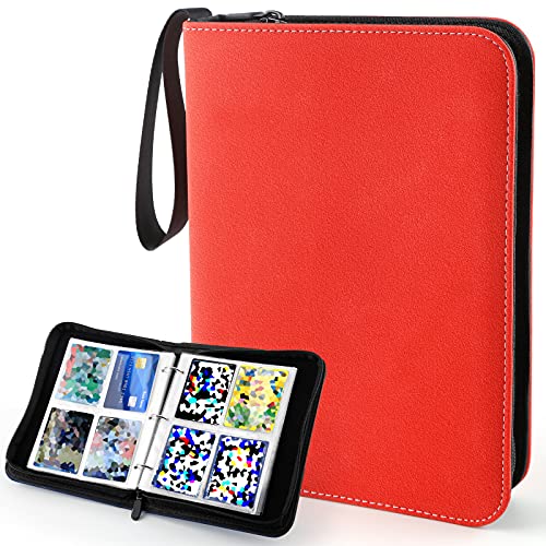 Trading Card Album Binder, Baseball Card Binder with Sleeves for 400 Cards, Waterproof Zipper Sports Trading Cards Folder Compatible with Poken Cards, YuGiOh Cards, Red