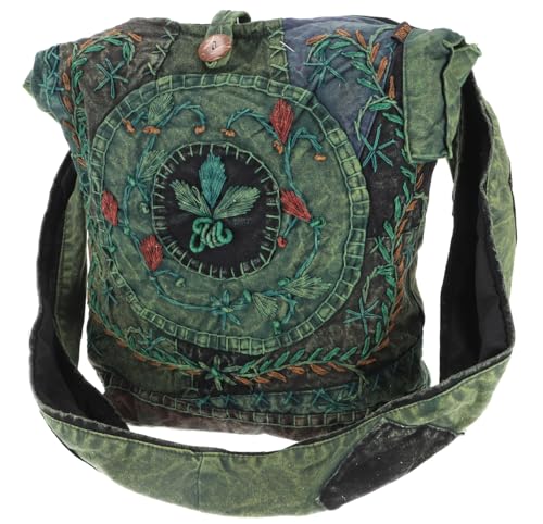 GURU SHOP Batik Sadhu Bag, Hippie Tasche, Goa Schulterbeutel - Grün, Unisex - Erwachsene, 35x35x25 cm