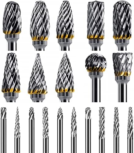 20 PCS Carbide Die Grinder Bits for Dremel Rotary Tool Accessories, Heatigo 1/8" Shank Double Cut Tungsten Steel Rotary Burr Set, Carving Tools for Wood Metal Grinding Engraving Polishing