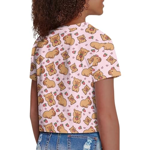 Image of Girls Crop Tees Crew Neck Casual Short Sleeve T Shirts Kids Loose Soft Comfortable Tees Blouses Shirt for Little Girl
